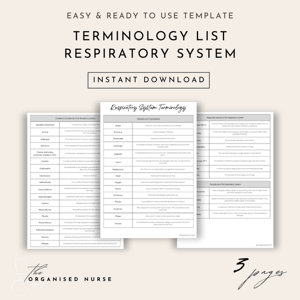 Terminology List Respiratory System The Organised Nurse