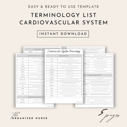 Terminology List - Cardiovascular System