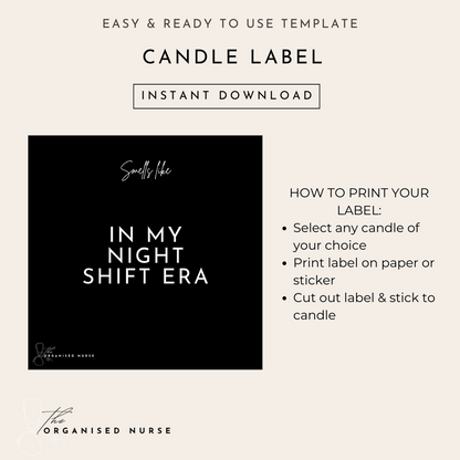 Candle Label 'Night Shift'