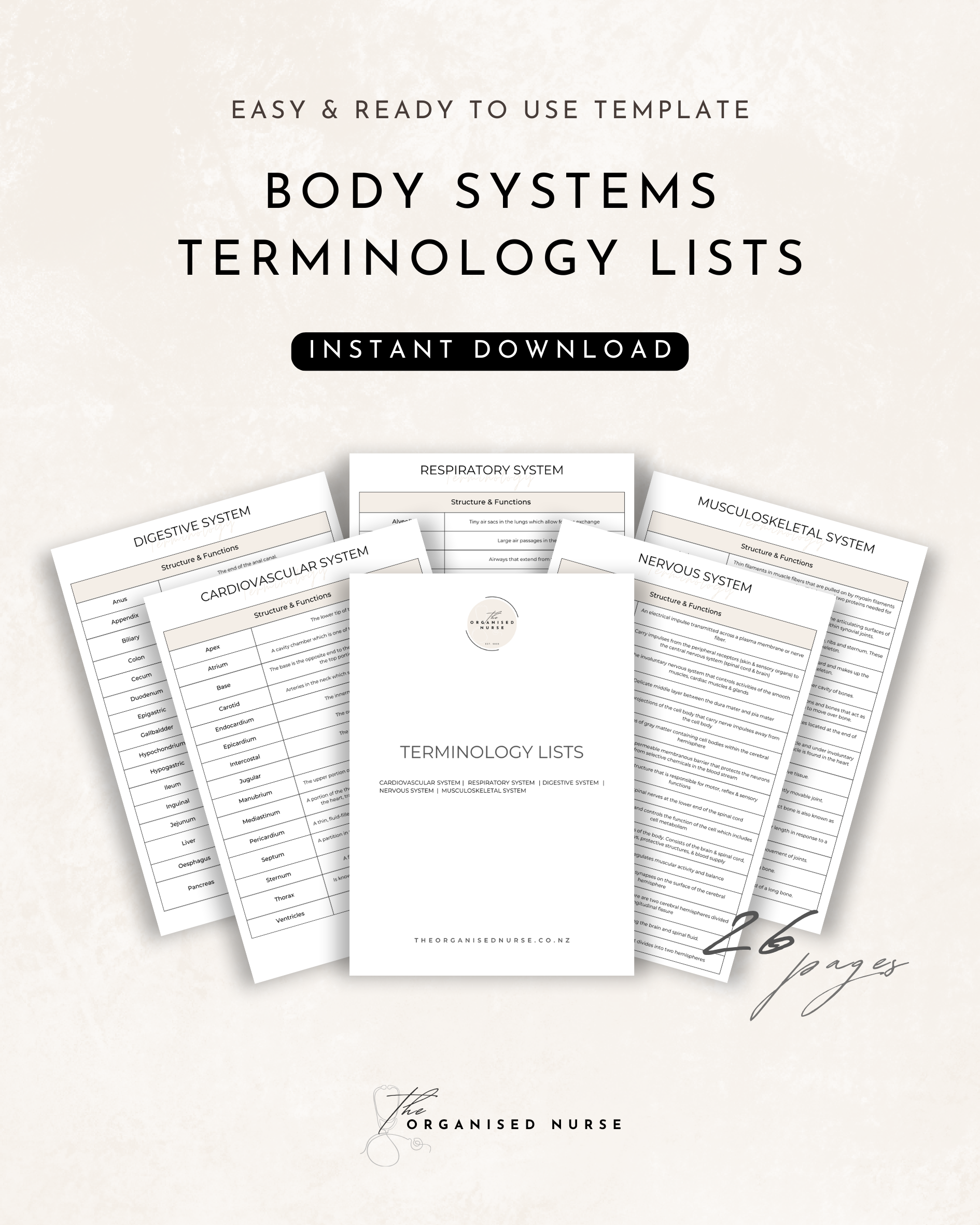 Body Systems Terminology Lists for Nursing Students