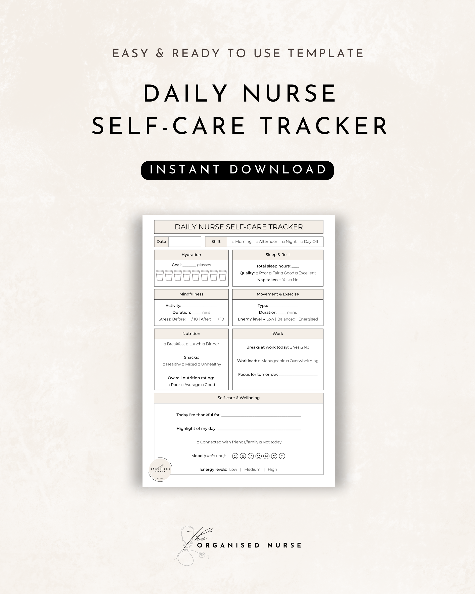 Daily Self-Care Tracker for Nurses