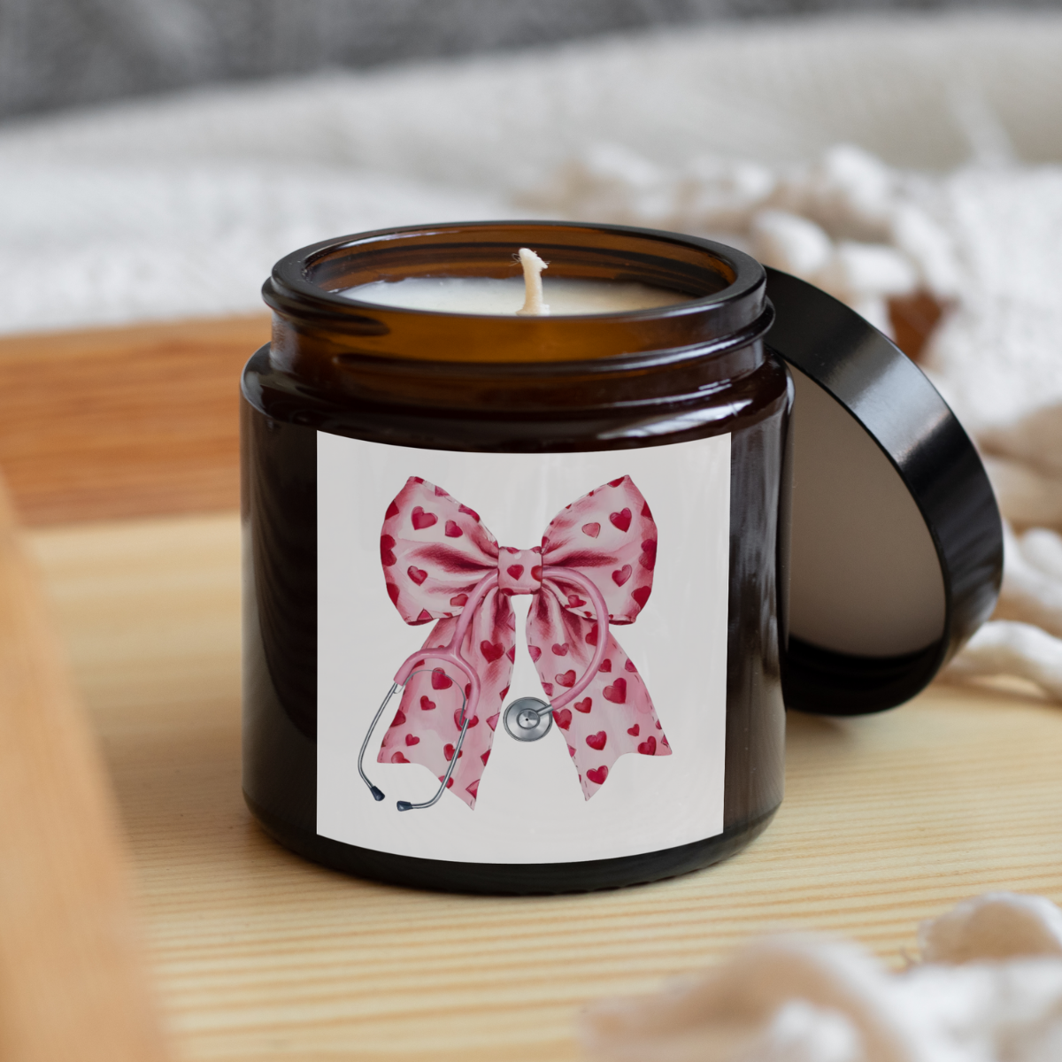 Candle Label 'Pink Bow & Stethoscope'